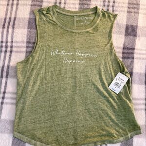 Green Sleeveless Graphic Tank - "Whatever Happens Happens" size S